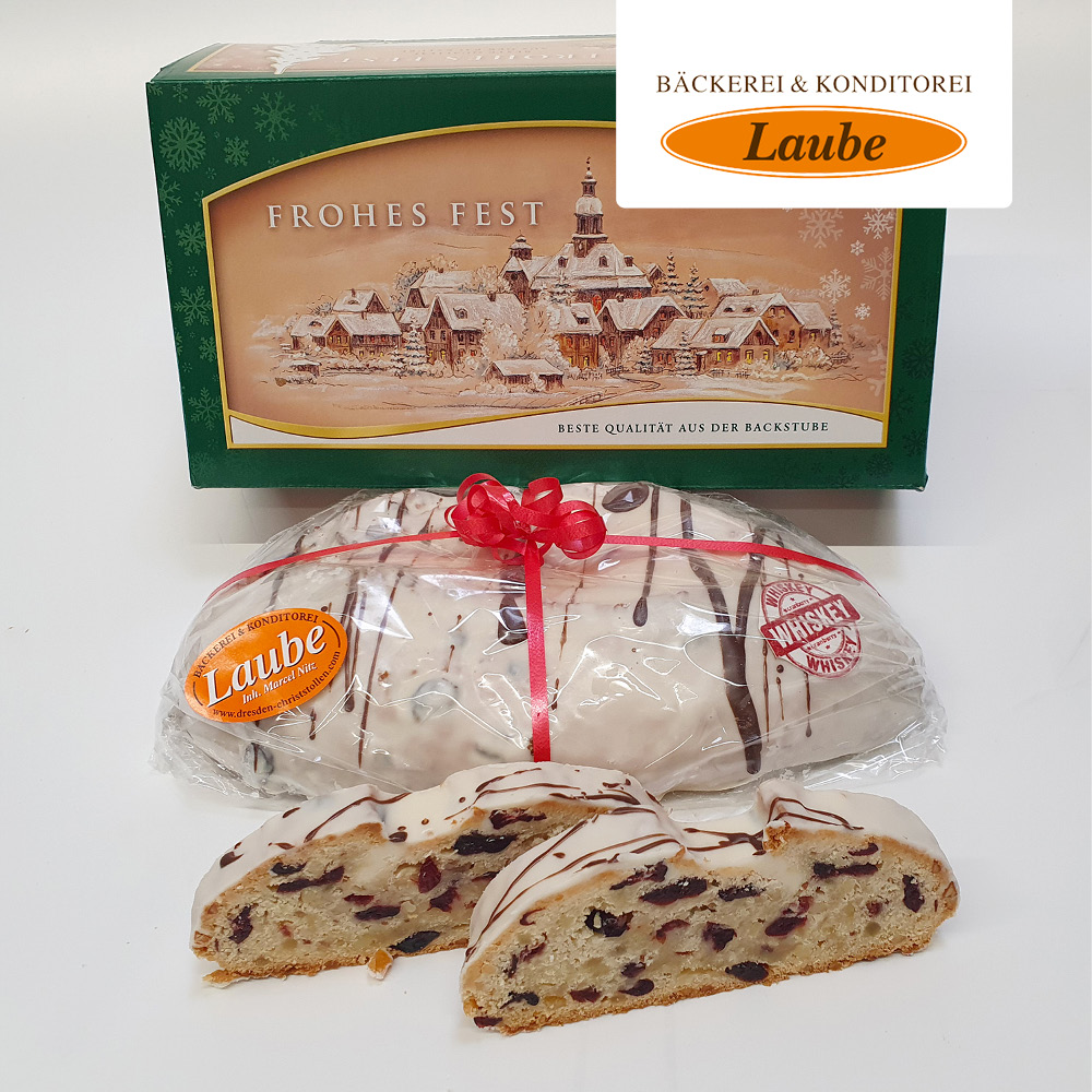 Cranberry Whiskey Stollen in a gift box